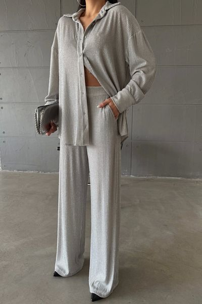 nedo7 Simple Shirt - Pants Suit - Silver