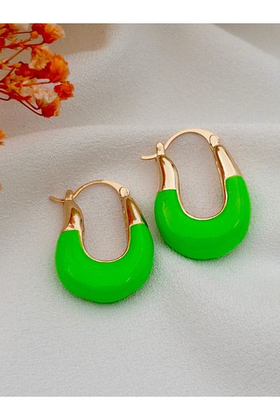 Siya Silver Green Gold Colored U Model Steel Earrings