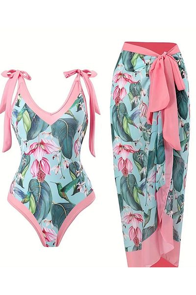 La Saade Y2K Hawaiian Baby Swimsuit-Pareo Set