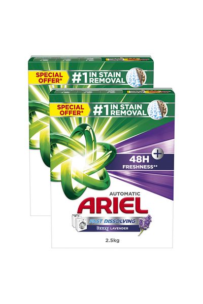 Ariel Fast Dissolving Laundry Detergent Powder with Lavender , 2.5 KG Dual Pack