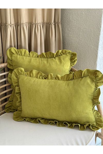 Decamor home Vintage Frilly Throw Pillow Cover Oil Green Throw Pillow Cover