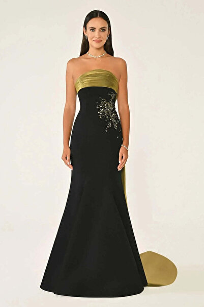 ALFABETA Off-the-shoulder crepe evening dress with top accessories