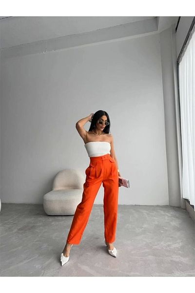 nedo7 Pants Closed Pocket 3 Button Detail - Orange