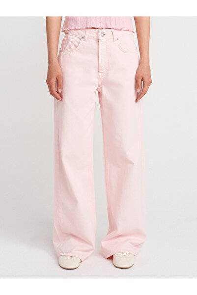 Dilvin 71994 Pantaloni din denim cu picioare largi Parçaboya-roz