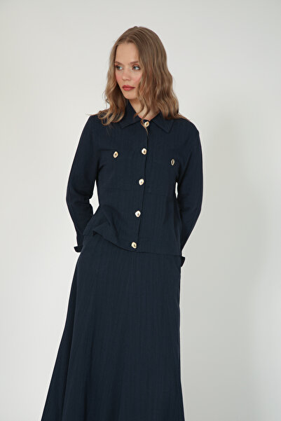 Suede Style 5757 - Stylish Comfortable Linen Shirt-Skirt Women's Set