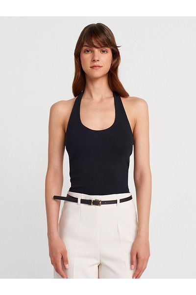 Dilvin 21052 Halter Neck Top-Μαύρο