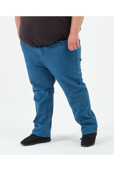 Denim سوبر باتال بنطلون جينز رجالي مقاس كبير ليكرا باتال 1503 أزرق فاتح