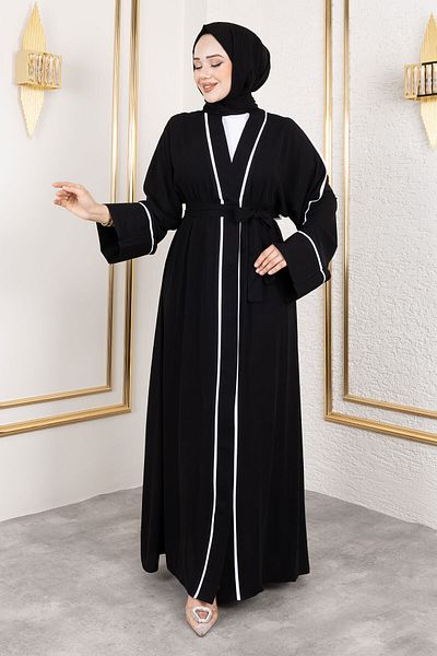 Tesettür Dünyası Abaya με λεπτομέρεια με κουμπωτό σάλι TSD250174 Μαύρο