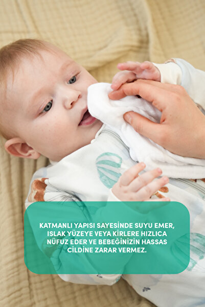 Minuche 10'lu Müslin Bebek Ağız Mendili 25X50 cm - 4 Katlı Ultra Yumuşak %100...