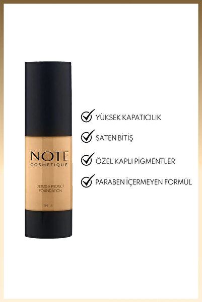 NOTE Cosmetics Detox & Protect Foundation Spf 15 Yoğun Kapatıcı Saten Bitişli Fondöten 130 Cool
