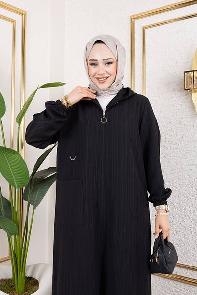 Tesettür Dünyası Hooded Zippered Suit Tsd250167 Black