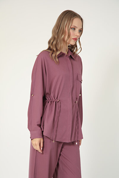 Suede Style 5728 - Stylish Comfortable Waist Rope Drawstring Detailed Shirt-Pants Women's Set