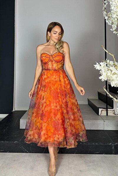 gesmoda G1429 تصميم فستان شيفون برتقالي