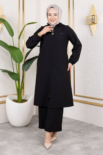 Tesettür Dünyası Pocket Detailed Zippered Suit Tsd250168 Black