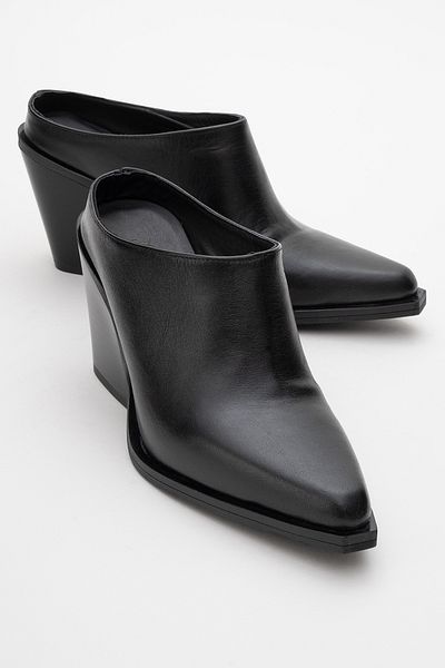 Dericlub Dericlub Women's Heeled Western Slippers Real Leather Zy 8042 Black