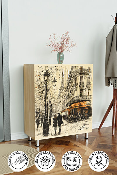 Hediyeler Kapında Evening in Paris 4 Raflı Ayakkabılık Antre Hol Çok Amaçlı Ayakkabı Dolabı