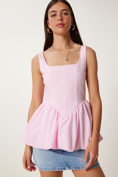 Lovelyİstanbul Μπλούζα Poplin με Ζαρτιέρες Μπαλόνι Φούστα CANDY PINK LPX0002