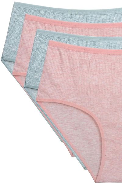 PRATİKOBA 4-Piece New Series Colorful High Waist Ribbed Bato Panties Peach Green
