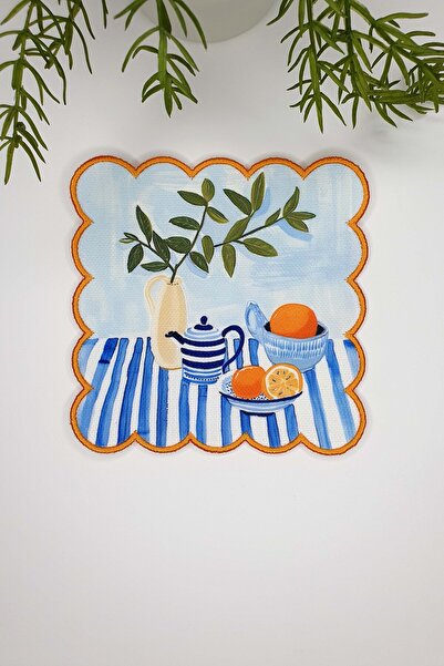 Genel Markalar Sulu Boya Tatlı Masa Manzarası Tasarımlı Nakış Kenar Kokteyl P...