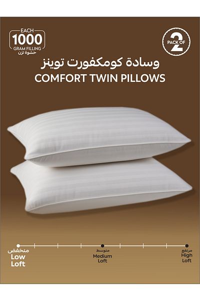 Donetella Striped Pillows – Set of 2, 1000 Gm Each, 50x75 cm, Soft Microfiber, Anti-Allergy, White
