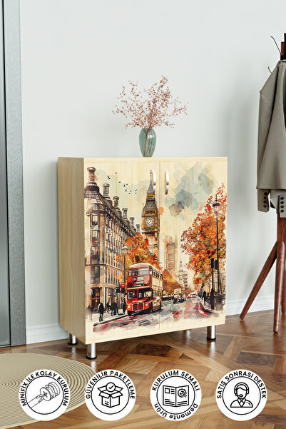 Hediyeler Kapında London 4 Raflı Ayakkabılık Antre Hol Çok Amaçlı Ayakkabı Do...