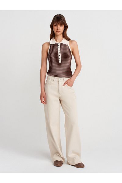 Dilvin 71994 Piecepainting Wideleg Denim Trousers-Stone