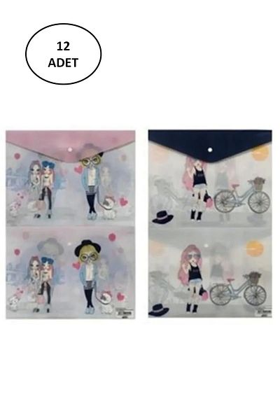 PRATİKOBA Puti Patterned A4 Snap File Girls 2 Patterns (Pack of 12)