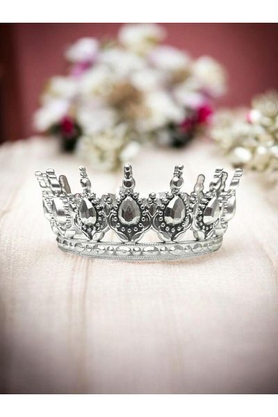 Parti Adresi Cake Top Crown Mica Γενέθλια Crown Ασημί