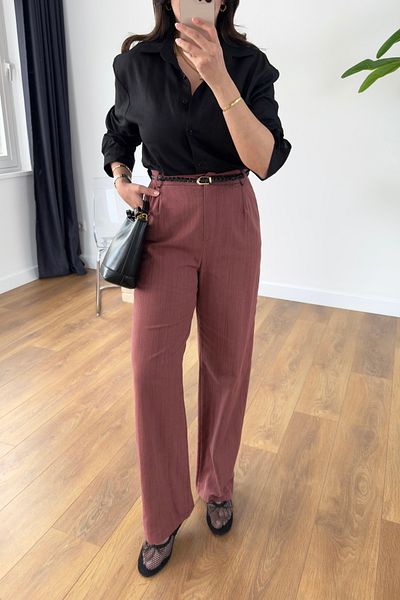 BİRCANÇİL Efna Tile Belted Linen Trousers
