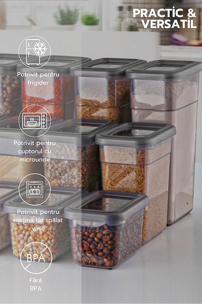 Ginza Maison Set Of 12 Feeding Boxes (4X1580, 4X1100, 4X580ML), 25 Gift Tags, Anthracite, Rectangular Lid
