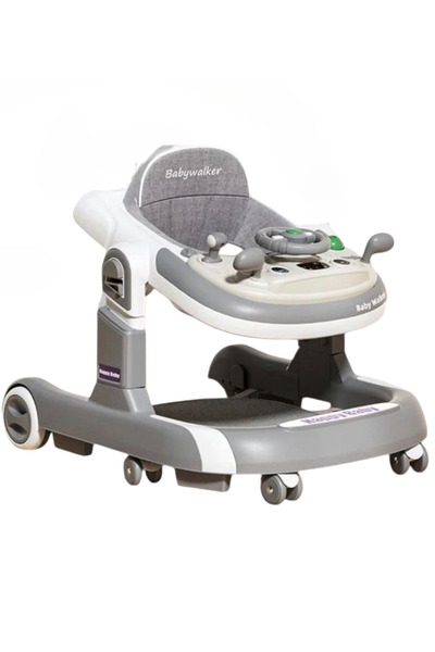 Biki Baby Walker 2 In 1 Foldable Toddler Push Walker with Wheels Adjustable Height, Musical Baby Walk Sit