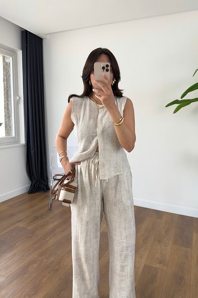 BİRCANÇİL Md Lizya Stone Hidden Button Detailed Trouser Suit