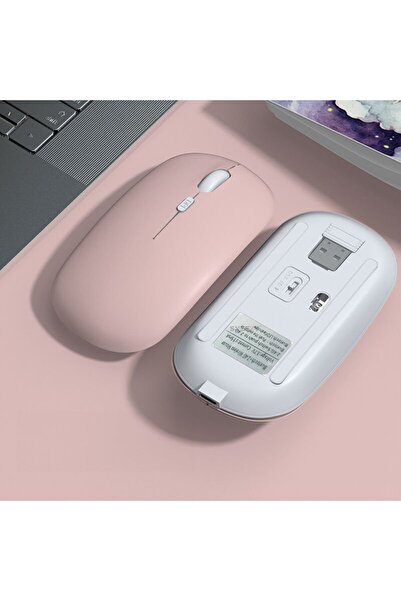 nextbuy 10M Uzaklık Çekim Gücü Şarjlı 1600DPI Bluetoothlu USB Girişli Wireless Kablosuz Mouse Pembe MS02