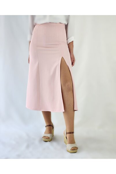 YAXİ Fusta țesătă cu tăietură largi, roz pudră