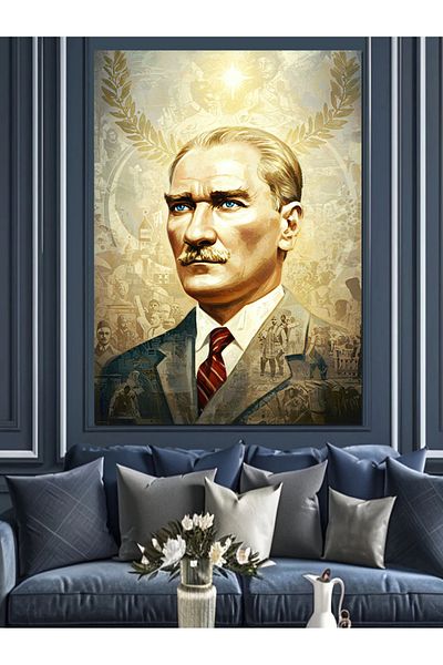 Tablomega Mustafa Kemal Atatürk Portrait Decorative Canvas - Mdf Wooden Painting
