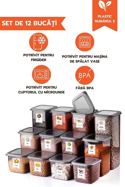 Ginza Maison Eko Set Of 12 Food Boxes (4X1750, 4X1200, 4X500 ML), 25 Gift Tags, Anthracite, Square Lid