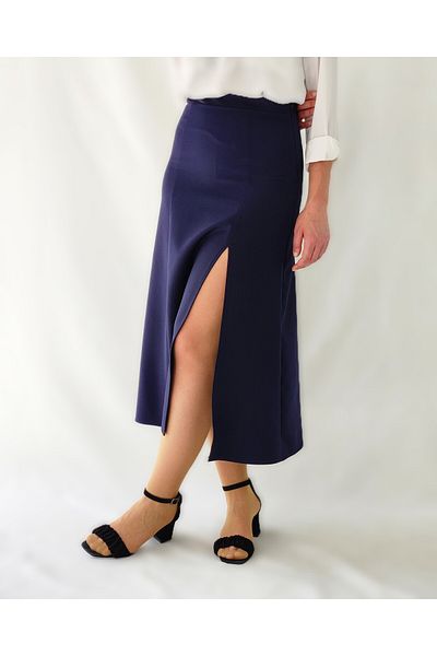 YAXİ Dark Blue Slitted Loose Cut Woven Skirt