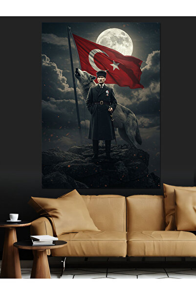 Tablo Mega Mustafa Kemal Atatürk Ve Kurt Dekoratif Kanvas - Mdf Ahşap Tablo
