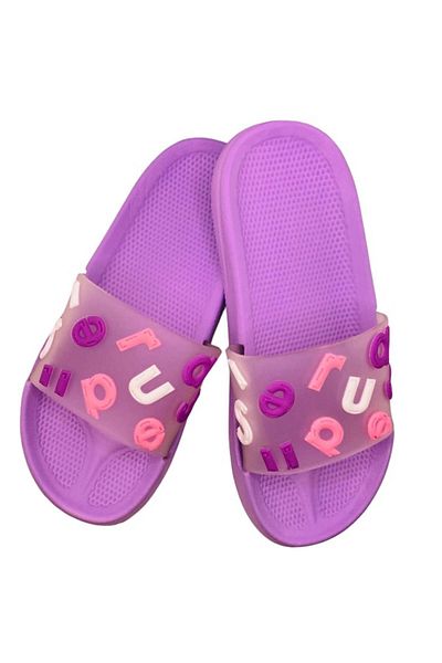 CRACOS Women's Beach Slippers, Purple With Alphabet Print, Size 36-37, 23 Centimeters