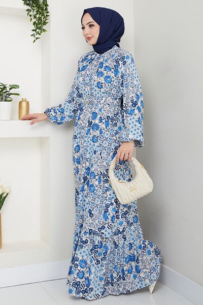 InStyle Rochie din viscoză albastră cu flori de azalea
