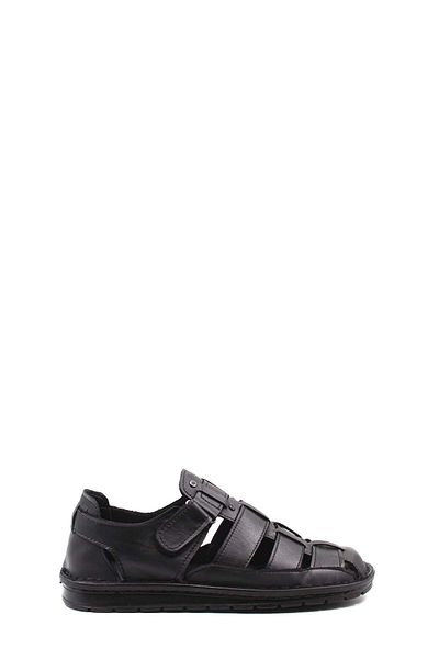 FAST STEP Men's Inner Outer Genuine Leather Soft Sole Black Sandals