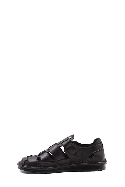 FAST STEP Men's Inner Outer Genuine Leather Soft Sole Black Sandals