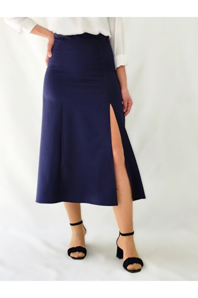 YAXİ FUSTA ȚESUTĂ CU TĂIAT ALBASTRU ÎNCHIS