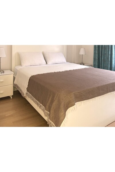 Mujo Home Collection Double Sided Organic Cotton 4 Layer Muslin Pique & Cover – Cream & Brown (Single – 160X220 cm)