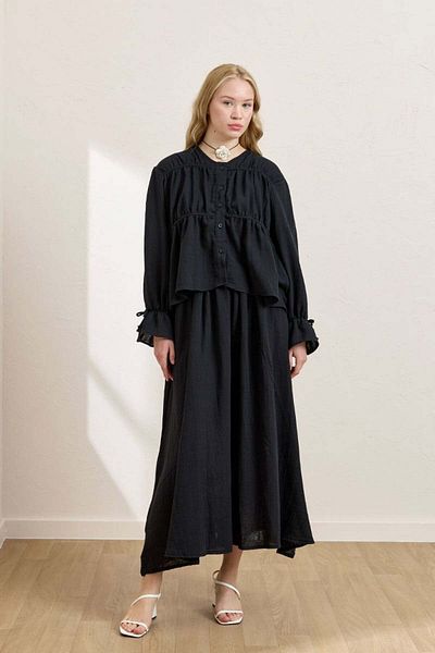 Ceylan Otantik Black Muslin Blouse & Balloon Skirt Set