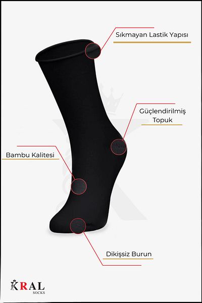 KRAL SOCKS Дамски безшевни бамбукови чорапи до глезена, 4 чифта, с рол-топ и ластик