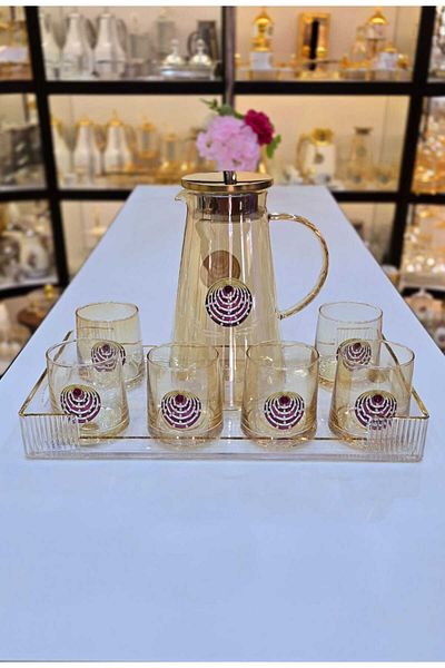 D&H Damanhoor Luxury Glass Jug Set With 6 Glasses And Acrylic Tray