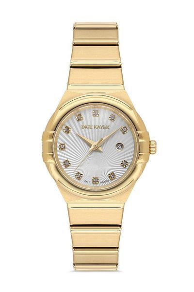Dice Kayek Dk.1.Ag1368.07 Stoned Design Steel Cord Steel Case 5 Atm Water Resistant Gold Color Cad