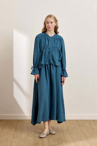 Ceylan Otantik Dark Indigo Muslin Blouse & Balloon Skirt Set