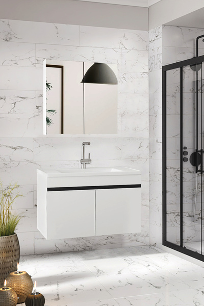 Alfa Banyo Viola-siyes 80 Cm Komple Mdf Banyo Dolabı, Seramik Lavabolu Banyo Dolabı Seti Hazır Kurulu-siy